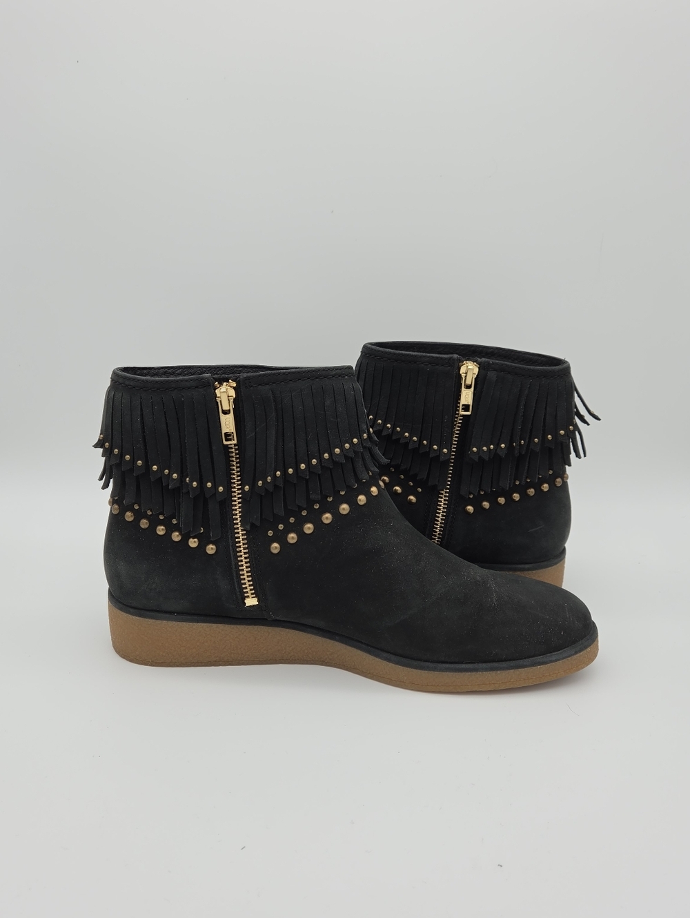 UGG‎ Ariane Black Leather Fringe Studded Boots
